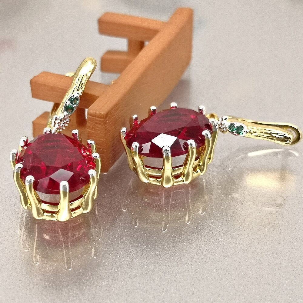 DreamCarnival1989 Red Big Statement Earings for Women Delicate Dazzling Zircon White Gold Plated Wedding Gothic Jewelry WE4034RD