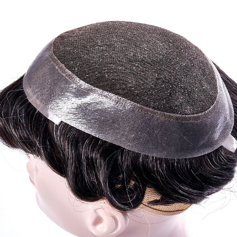 Man Toupee Human Hair Wigs Lace PU Human Hair System Unit Men Wig Hairpiece 30mm Wave Straight Indian Human Hair Natural Color