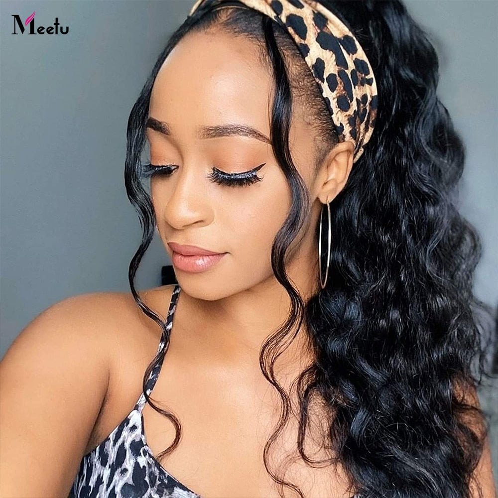 Meetu Body Wave Headband Wig Human Hair Grip Headband Scarf Glueless Wigs For Women Human Hair Wigs Brazilian Remy Headband Wig