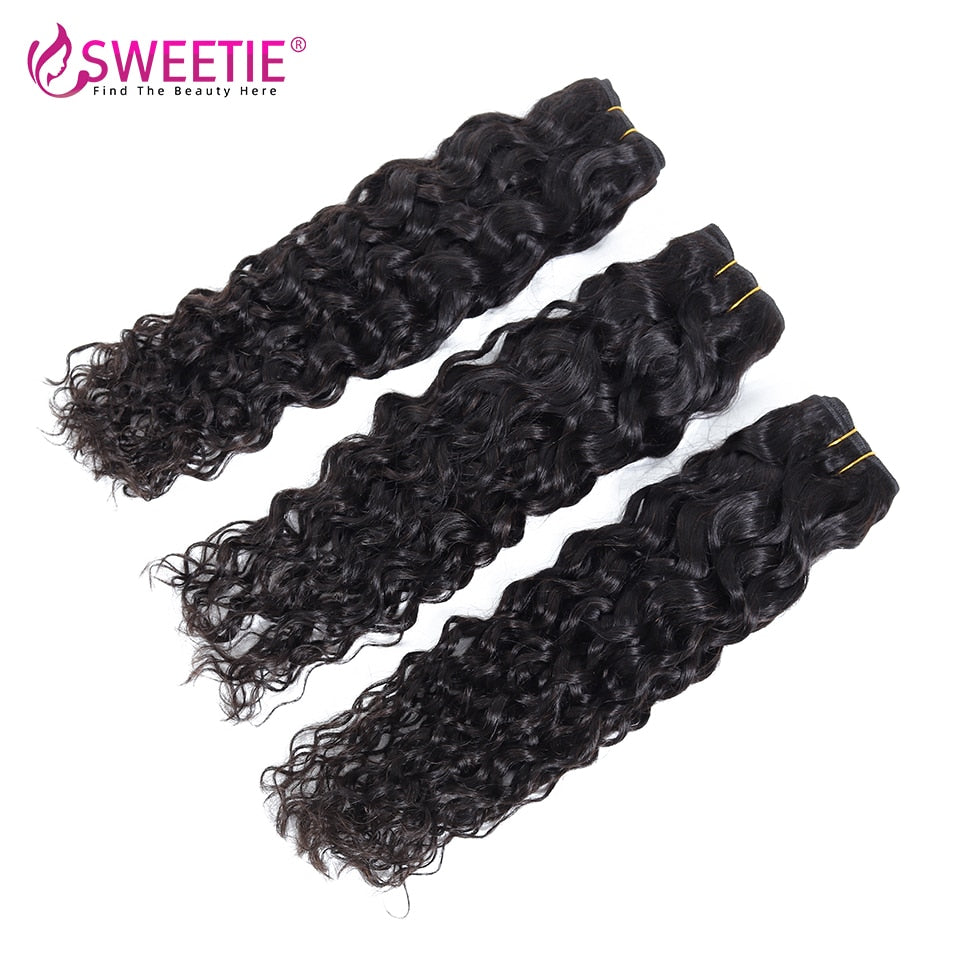 Sweetie Water Wave Bundles Indian Hair Extensions 8&quot;-28&quot; Natural Black Human Hair Weave Bundles 1/3/4 Pieces Non-Remy Hair
