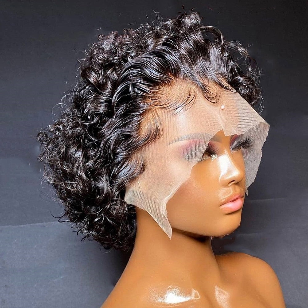 Pixie Cut Wig Short Bob Curly Human Hair Wigs Cheap 13X1 Transparent Lace 99J Burgundy Water Deep Wave Lace Front Wig For Women