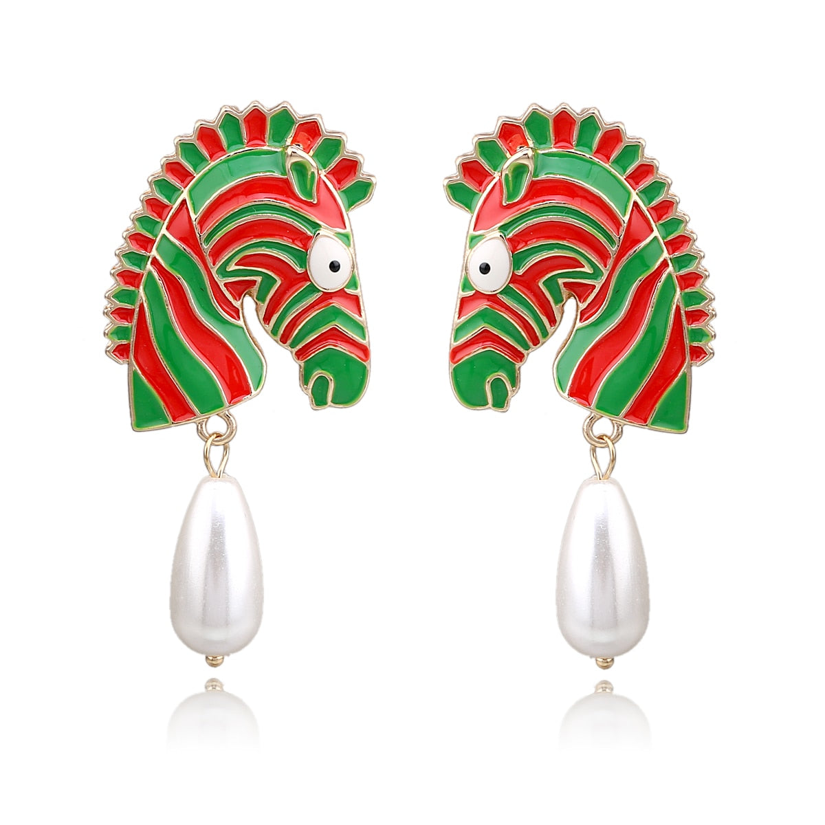 KAYMEN New Gold-Plated Zebra Stud Earrings with Waterdrop Pearls Earrings for Girls Women, Colorful Animal Statement Earrings