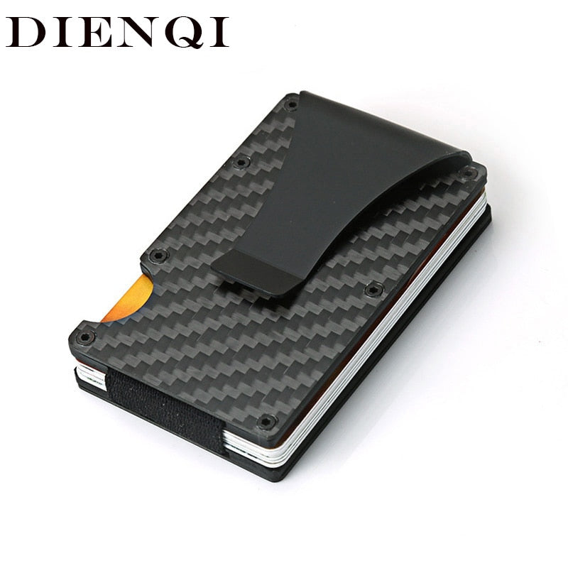 DIENQI Carbon Fiber Credit Card Holder Minimalist Wallet Aluminum Metal Anti RFID Blocking Business Bank id Card Holder For Men