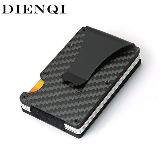 DIENQI Carbon Fiber Credit Card Holder Minimalist Wallet Aluminum Metal Anti RFID Blocking Business Bank id Card Holder For Men