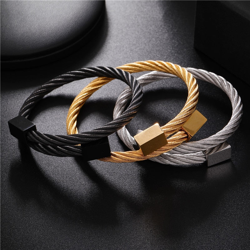 Classic Men Bracelet Charm Jewelry Fashion Luxury Gold Color plated Stainless Steel Cube Handmade Bracelets Male Homme