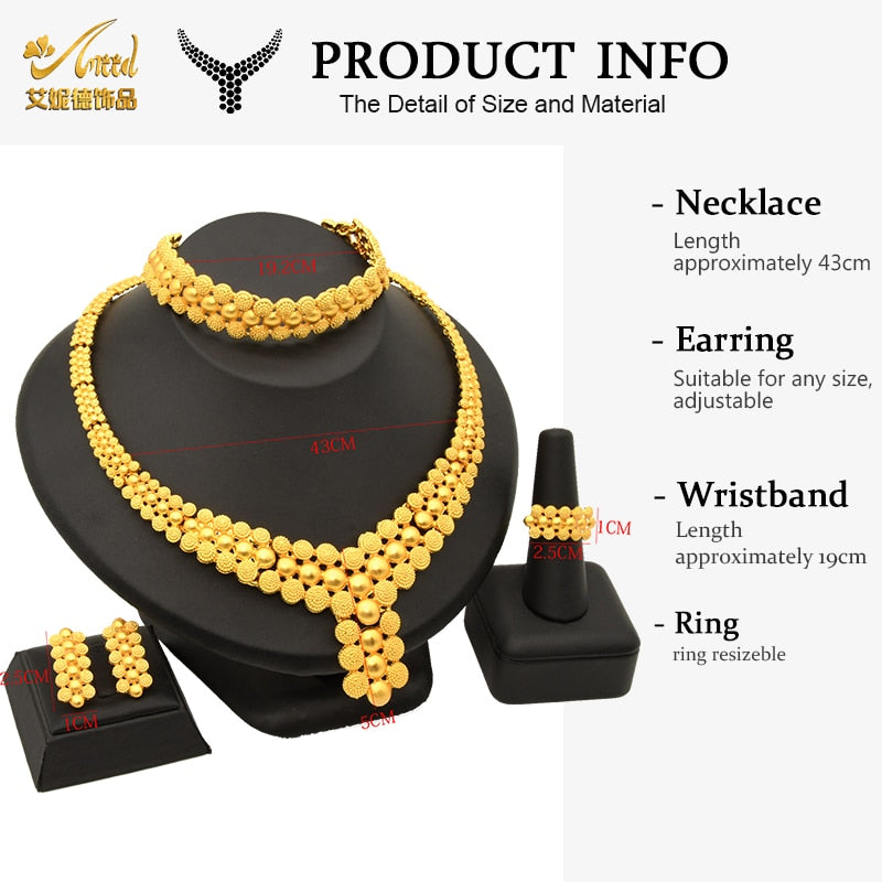Nigerian Wedding Jewelry Set Gold Plated Dubai African Chokers Necklace Earrings Rings Fashion Bridal Jewellery Sets For Women