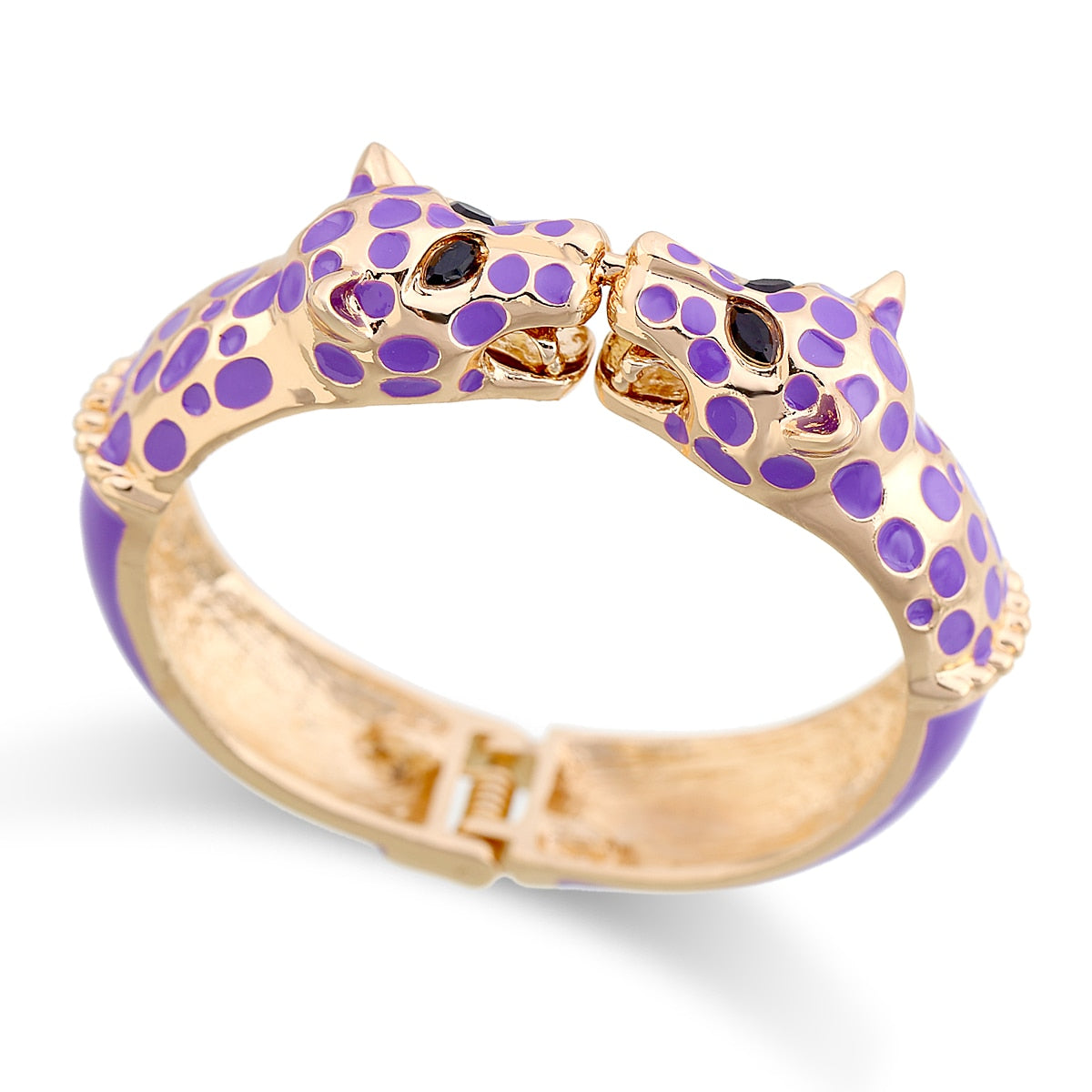 KAYMEN New Fashion Statement Animal Enamel Cuff Bracelets Bangle Gold Plated Colourful Double Leopards Bracelet for Women
