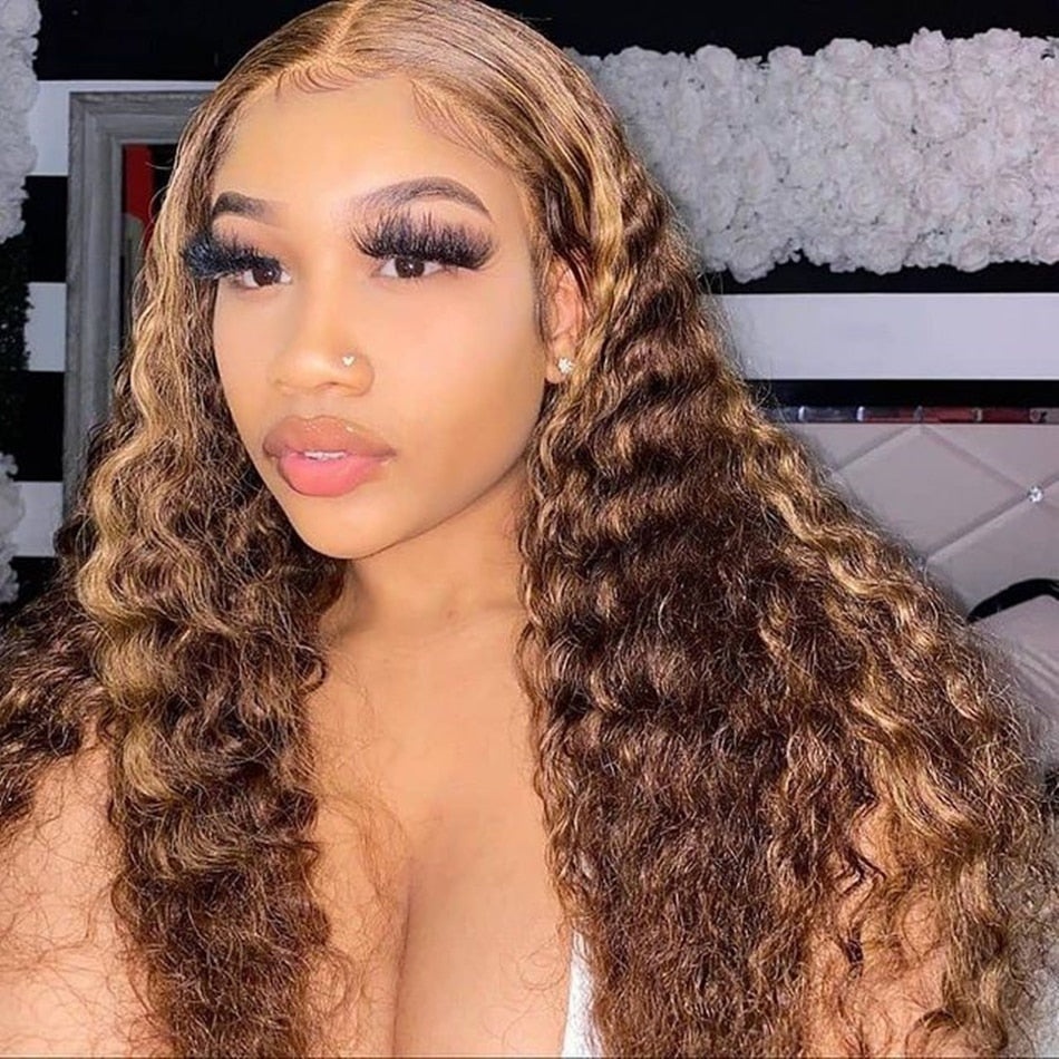 30 Inch Highlight Wig Human Hair Deep Wave Frontal Wig Ombre Blonde Lace Front Wig Colored Curly Human Hair Wigs For Black Women