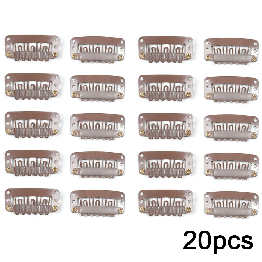 Alileader 20Pcs/Lot Clip In Hair Extension Wig Clips For Human Hair Bangs Snap Hair Clips For Extensions Metal Comb For Closure