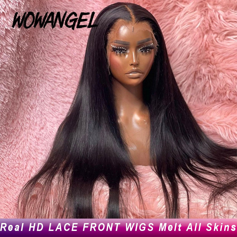 34inch Real HD Lace Front Wig Pre Plucked Straight Hair 13x6 HD Transparent Lace Frontal Human Hair Wig Brazilian Hair For Woman