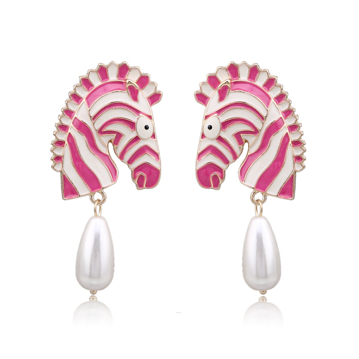 KAYMEN New Gold-Plated Zebra Stud Earrings with Waterdrop Pearls Earrings for Girls Women, Colorful Animal Statement Earrings