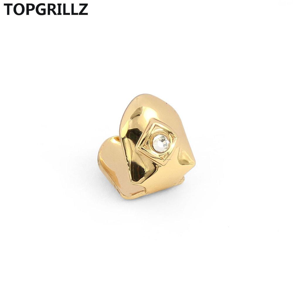 TOPGRILLZ Golden Color Plated Grillz Cap Gold Tone Single TopWith CZ Stone Teeth Grills Hip Hop Tooth Grill