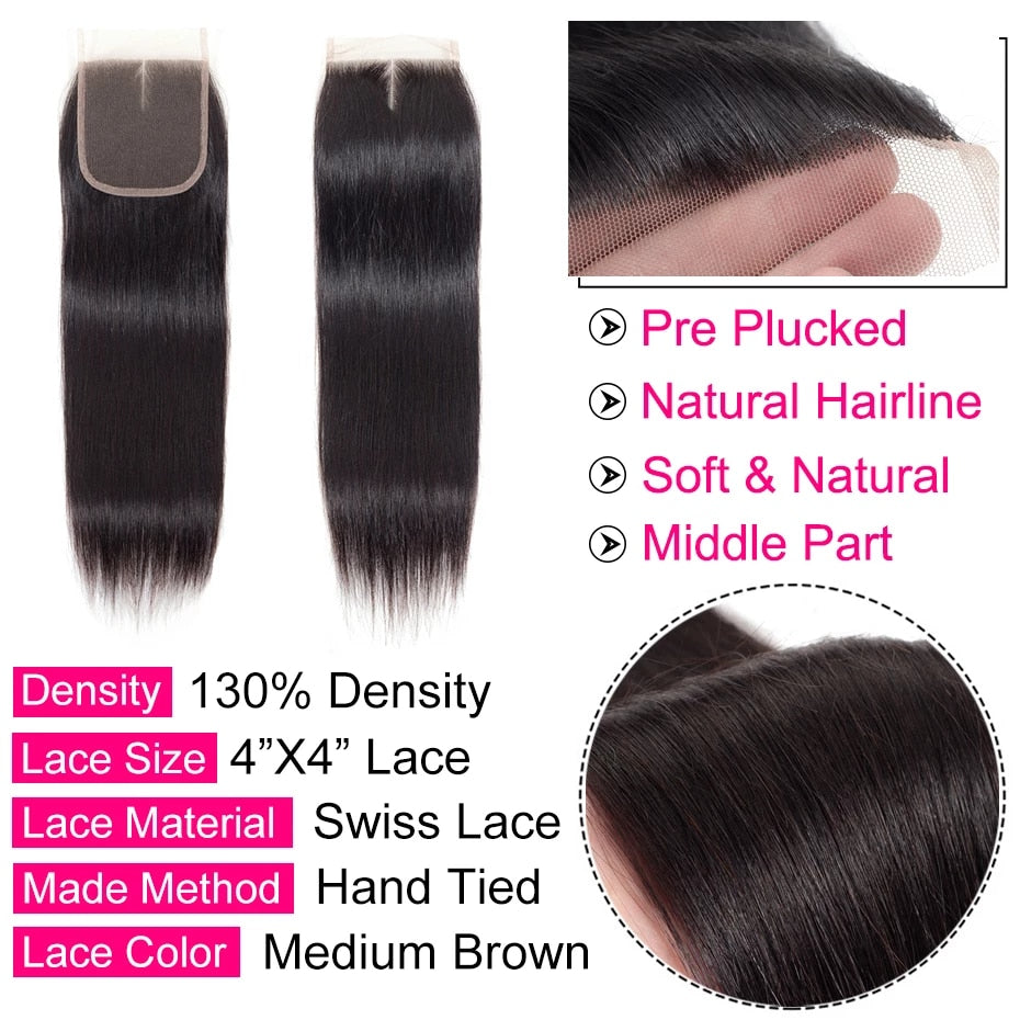Gabrielle Transparent Lace Frontal Brazilian Straight 13x4 HD Lace Frontal Closure Human Hair 4x4 Brown Lace Closure