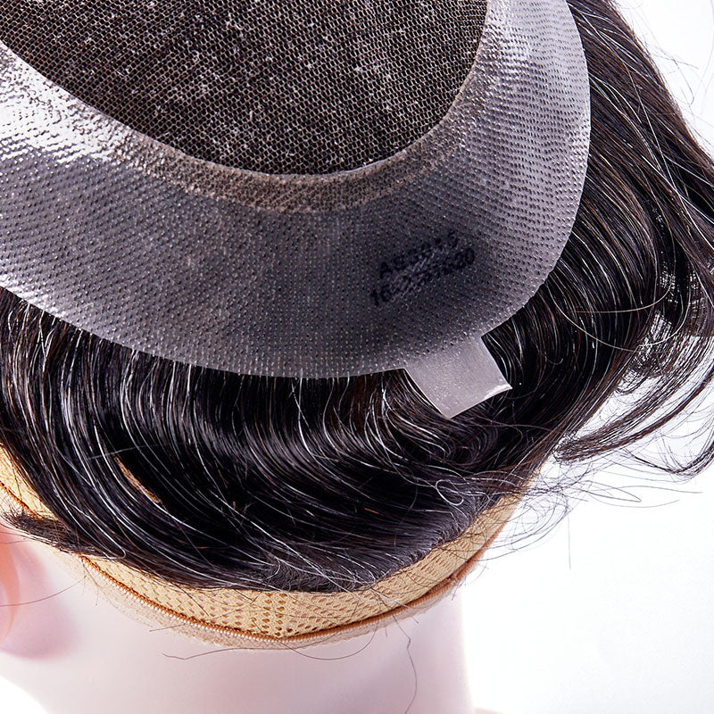 Man Toupee Human Hair Wigs Lace PU Human Hair System Unit Men Wig Hairpiece 30mm Wave Straight Indian Human Hair Natural Color