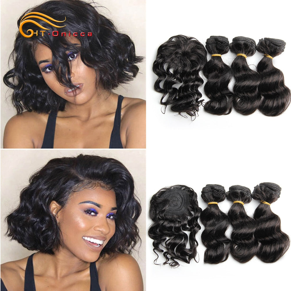 Brazilian Body Wave Hair 3 bundles With Closure 8inch Remy Human Hair Extensions Human Hair Bundles With Closure Natural Color
