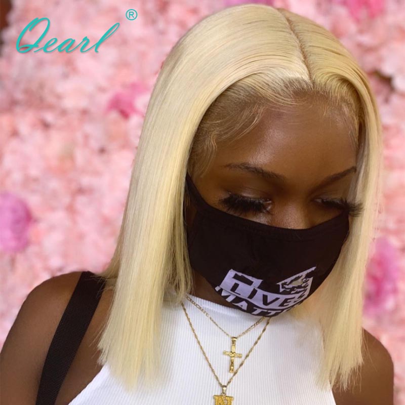 Ashy Grey Blonde Human Hair Lace Front Wig Short Bob Straight HD Lace Frontal Wigs Platinum White Highlights Glueless 13x1 Qearl