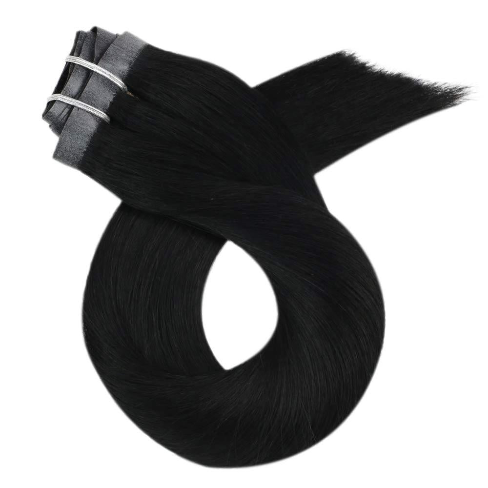 Moresoo Seamless PU Clip in Human Hair Extensions 14-22 inch Hair Straight Machine Remy Brazilian 7PC 100G Natural Invisible