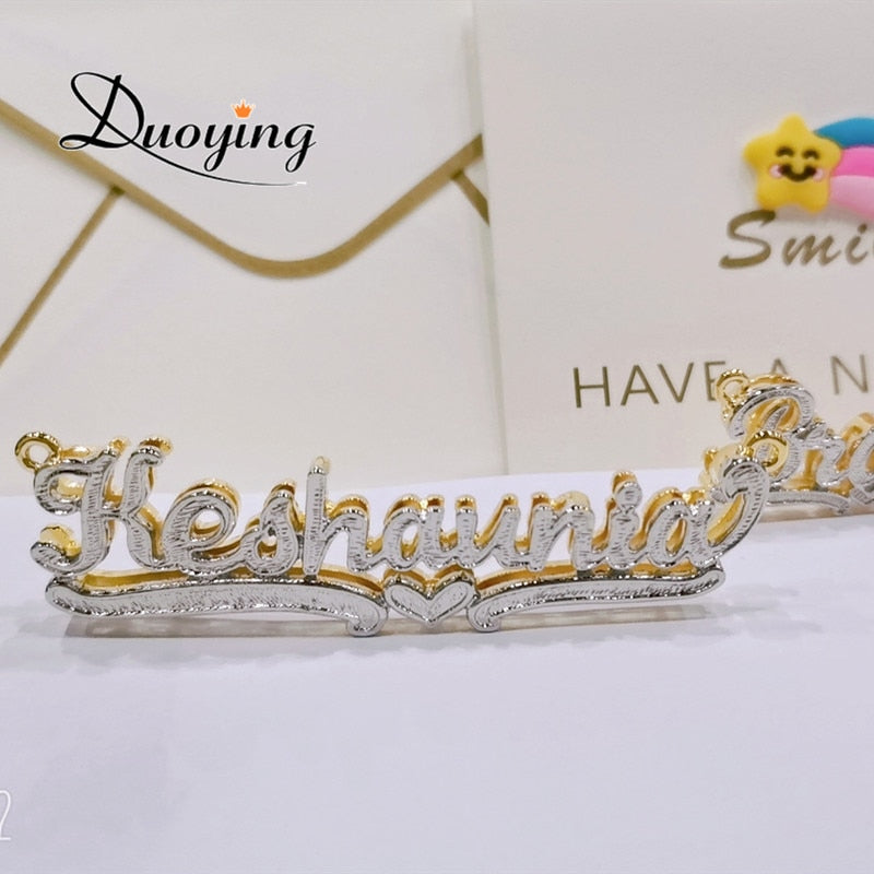 DUOYING Zircon Custom Necklace Double Gold plated Nameplate 3D Necklace Personalized Necklaces Choker Women Name Necklace Gift
