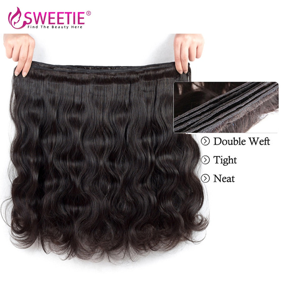 Sweetie Hair Brazilian Body Wave 4/ 3 Bundles With Closure 100% Human Hair Bundles With Lace Closure 4pcs/lot Non-Remy Hair Weft