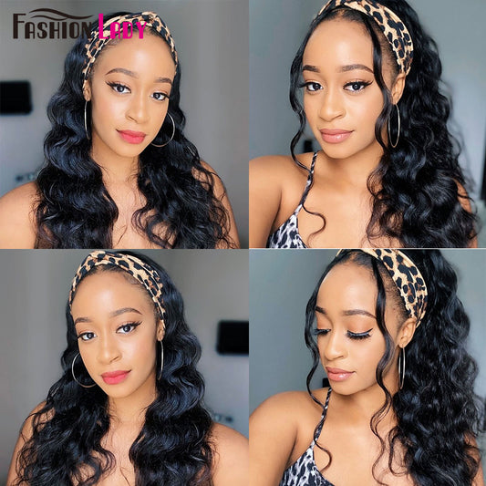 Headband Wig Human Hair Body Wave Wig For Black Women 30 32inch Remy Brazilian Hair Wigs Glueless Headband Scarf Wigs 180density