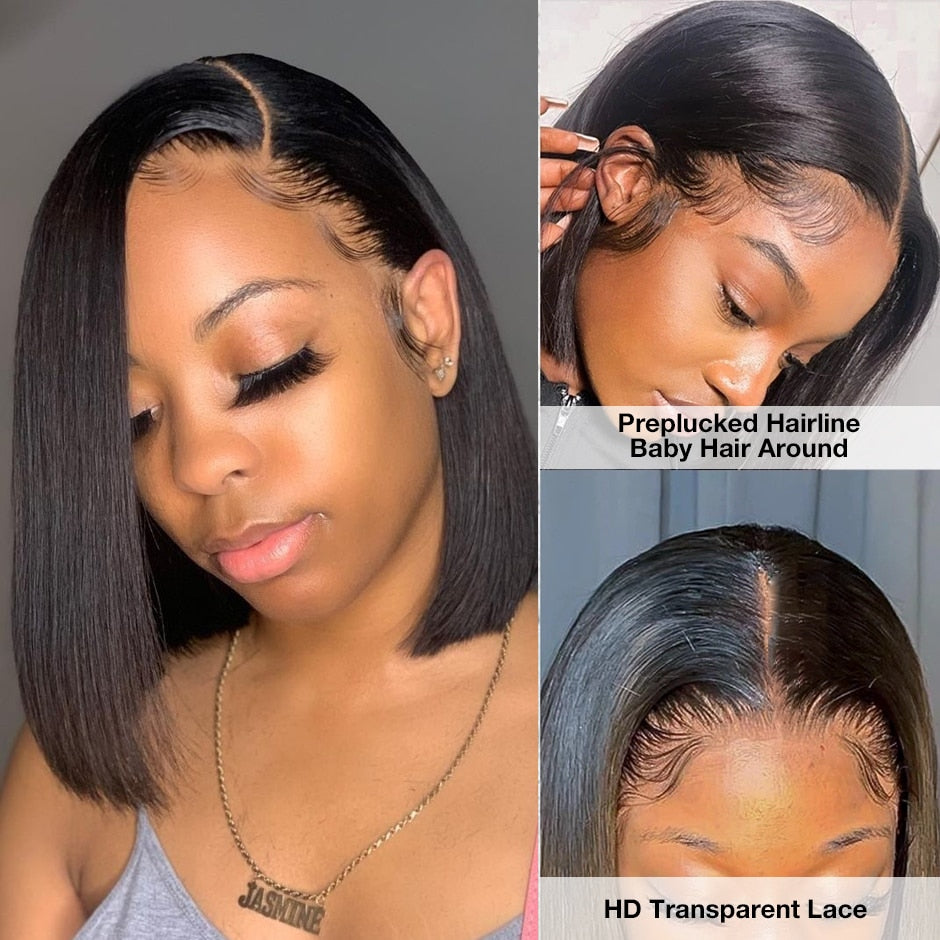 Short Bob Wig Straight Lace Front Human Hair Wigs for Black Women Pre Plucked Transparent 13x4 Frontal Wig Brazilian Lace Wigs
