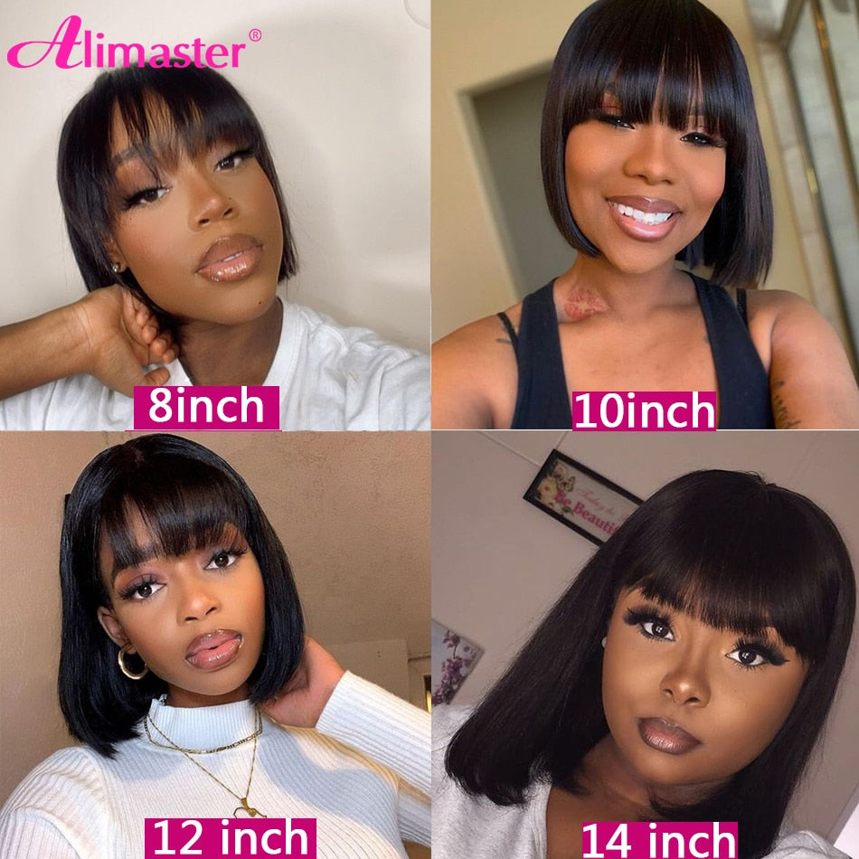 Straight Human Hair Wigs For Women Human Hair Straight Bob Wig With Bangs Bone No Lace Full Machine Made Wigs Fringe Wig