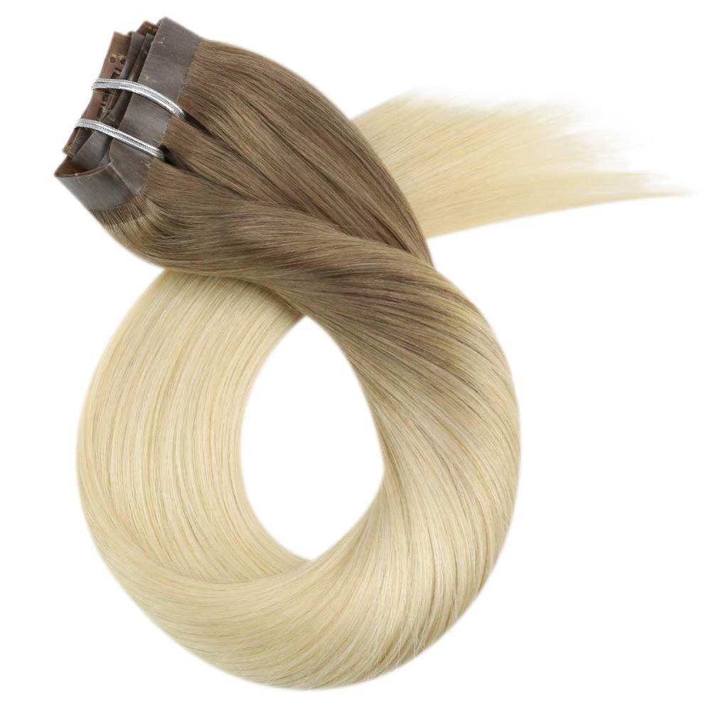 Moresoo Seamless PU Clip in Human Hair Extensions 14-22 inch Hair Straight Machine Remy Brazilian 7PC 100G Natural Invisible