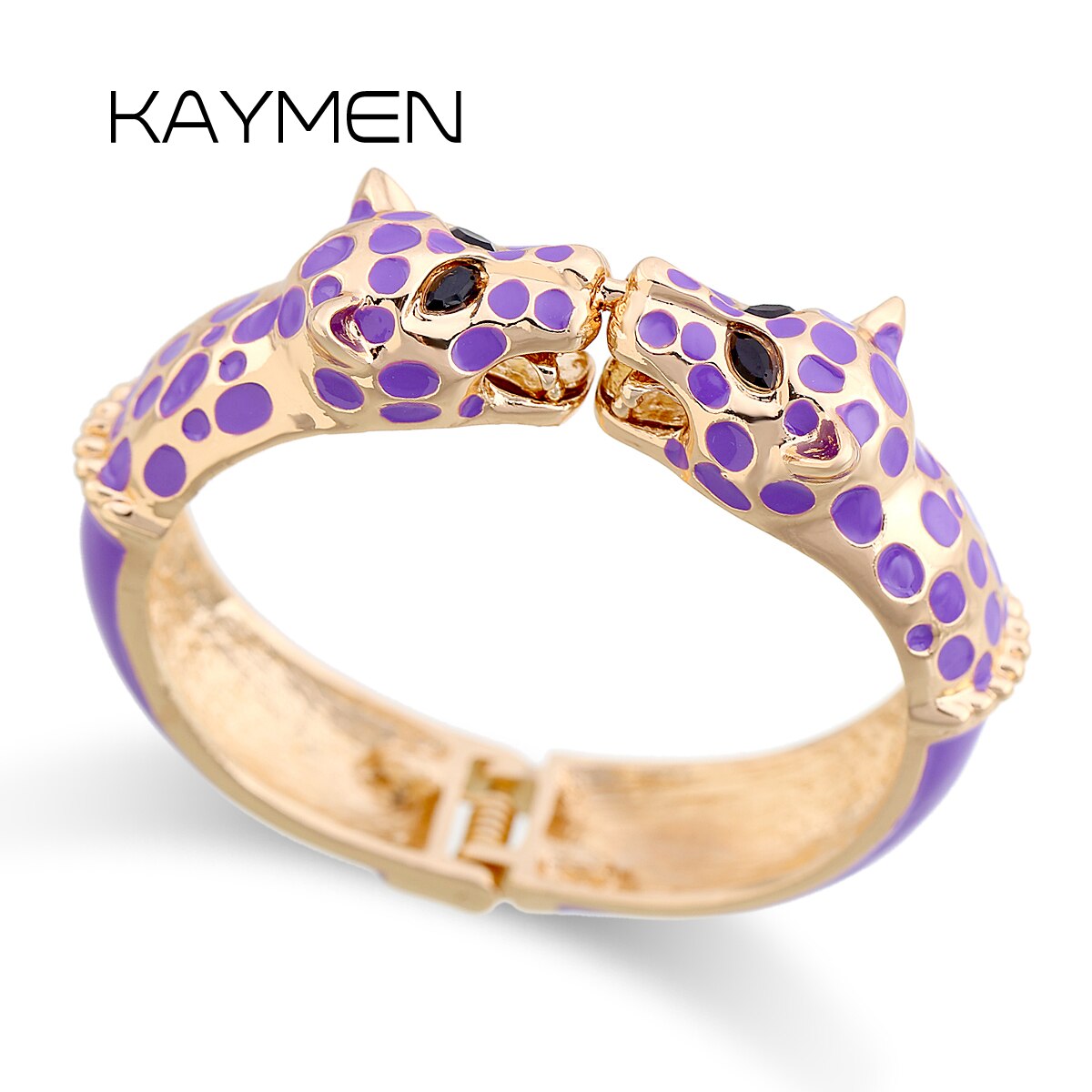 KAYMEN New Fashion Statement Animal Enamel Cuff Bracelets Bangle Gold Plated Colourful Double Leopards Bracelet for Women