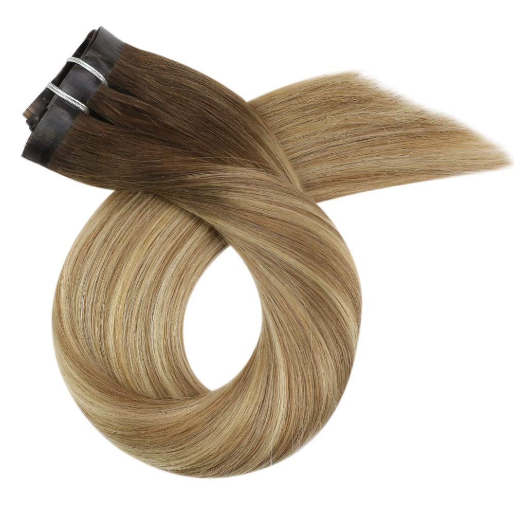 Moresoo Seamless PU Clip in Human Hair Extensions 14-22 inch Hair Straight Machine Remy Brazilian 7PC 100G Natural Invisible