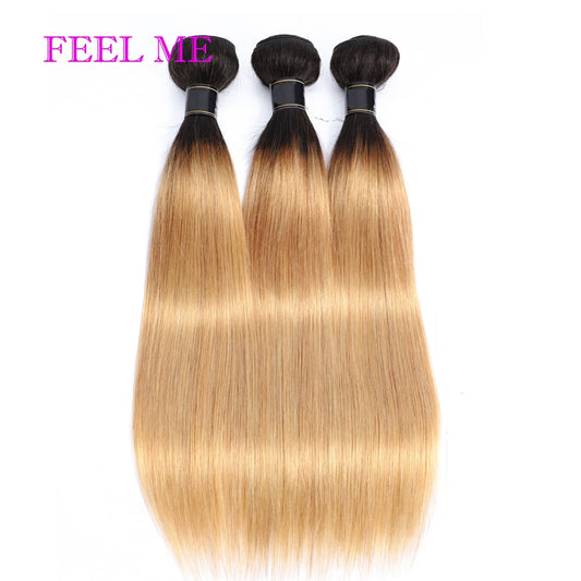 FEELME Ombre Straight Hair Bundles 1b/27 Two Tone Peruvian Human Hair Bundles For Women 3/4 pcs Remy Hair Weave Extensions