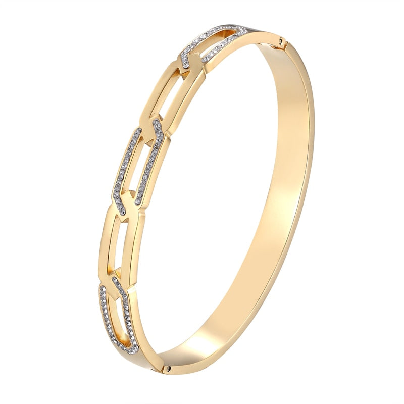 Exquisite Zircon Chain Shape Bracelets &amp; Bangle Stainless Steel Woman Trendy Brand Bangle Gold Plated Jewelry Pulseira Wholesale