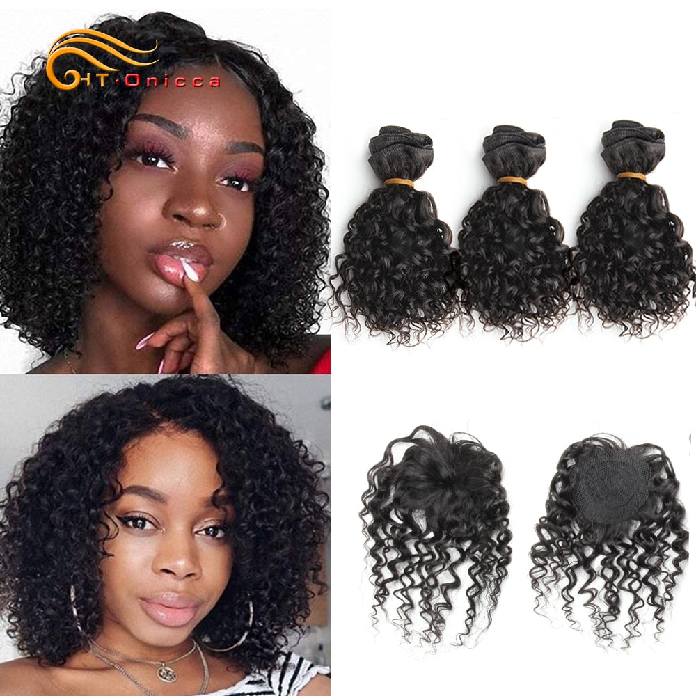 Brazilian Body Wave Hair 3 bundles With Closure 8inch Remy Human Hair Extensions Human Hair Bundles With Closure Natural Color