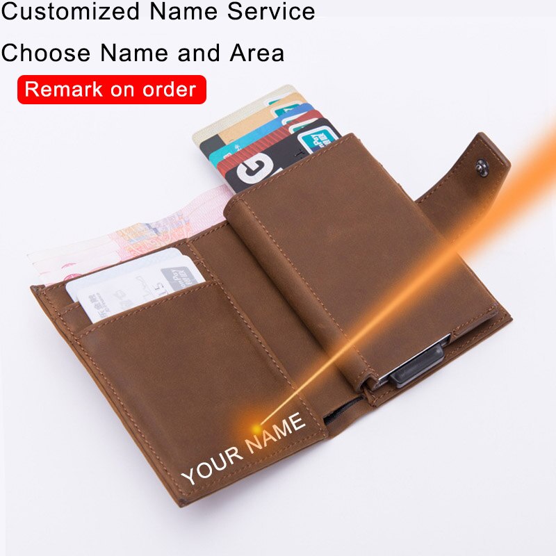 DIENQI Credit Card Holder Men Women Metal RFID Anti-magnetic Vintage Aluminium Crazy Horse PU Leather Card Wallet Coin Purses