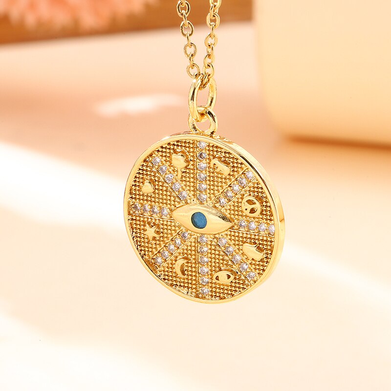 Vintage Stainless Steel Chain Copper Gold Plated Demon Eye Pendant Necklace For Women Charm Female Religious Belief Jewelry