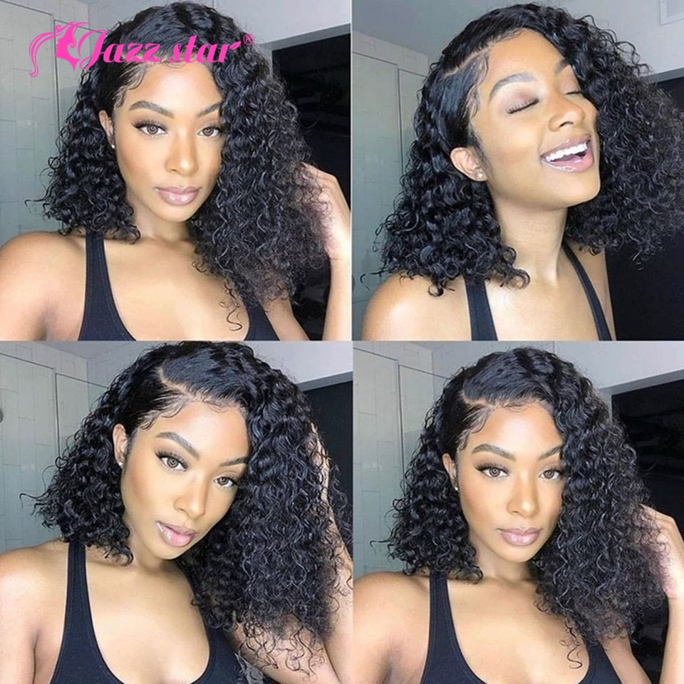 Brazilian Curly Human Hair Wig Bob Lace Front Wig 13x4 Lace Front Human Hair Wigs Pre plucked Non-Remy Perruque Cheveux Humain
