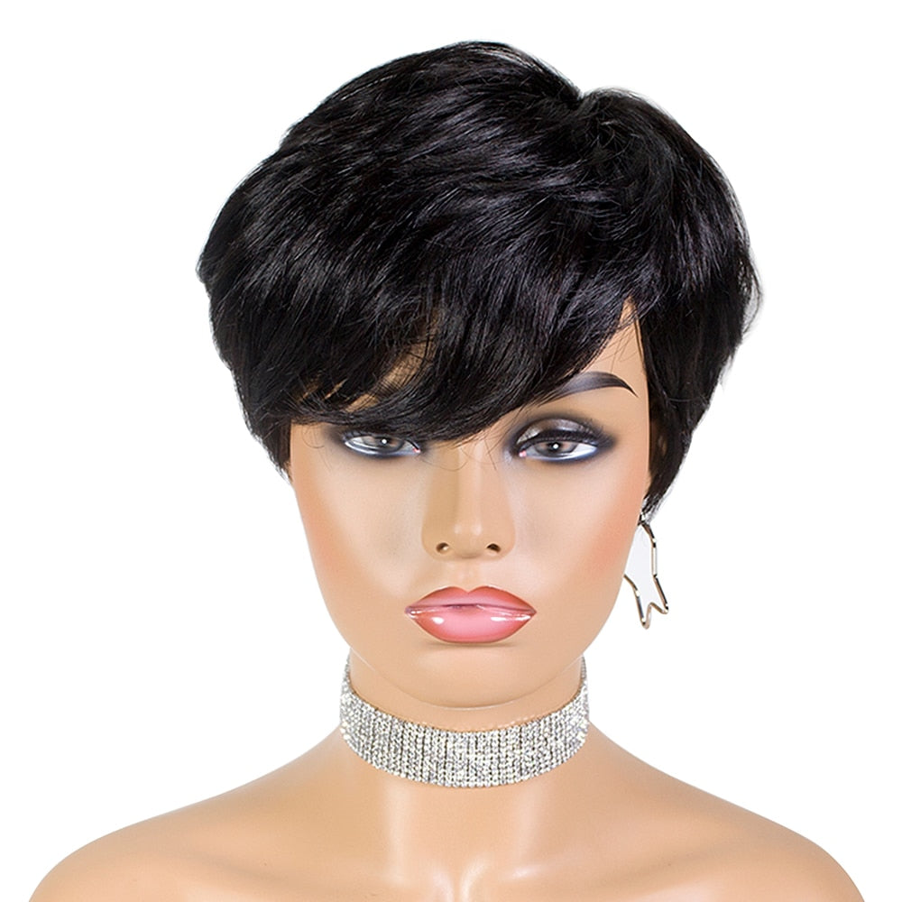 SSH Short Human Hair Wigs Pixie Cut Straight Remy Brazilian Hair for Black Women Machine Made Highlight Color Cheap Glueless Wig
