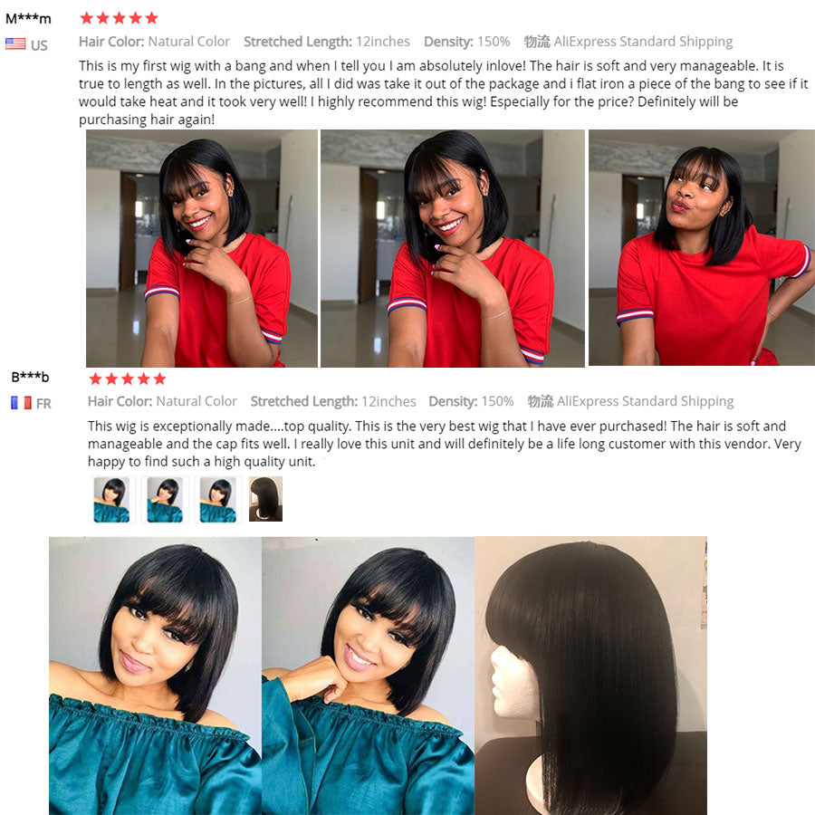 Straight Human Hair Wigs For Women Human Hair Straight Bob Wig With Bangs Bone No Lace Full Machine Made Wigs Fringe Wig