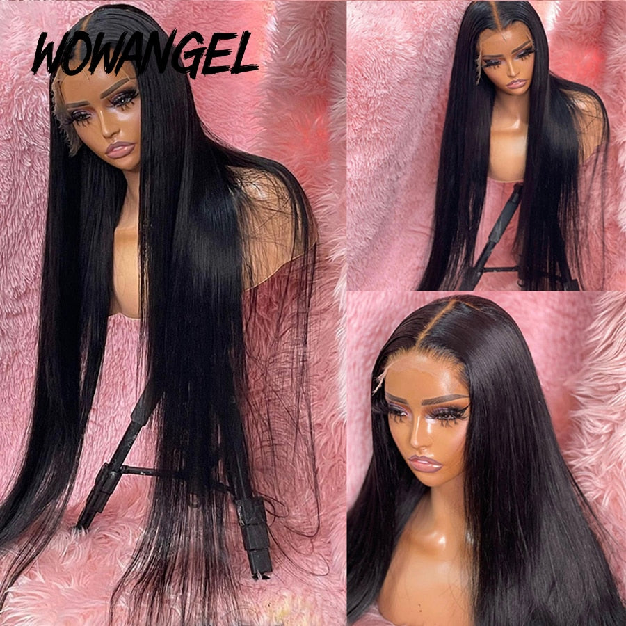 34inch Real HD Lace Front Wig Pre Plucked Straight Hair 13x6 HD Transparent Lace Frontal Human Hair Wig Brazilian Hair For Woman