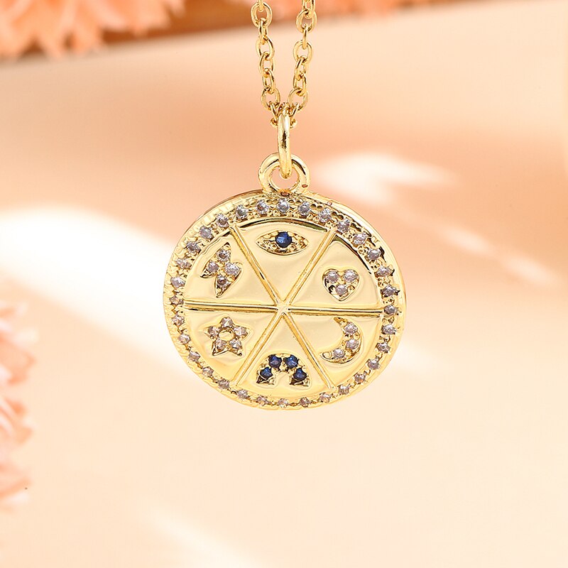 Vintage Stainless Steel Chain Copper Gold Plated Demon Eye Pendant Necklace For Women Charm Female Religious Belief Jewelry
