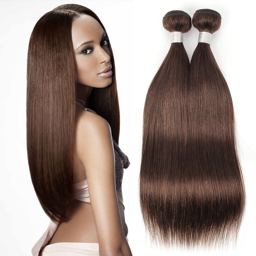 Dark Brown Straight Hair 2/3 Bundles with 4x4 Lace Closure Remy Human Hair Weave 12-24 inch BOBBI COLLECTION