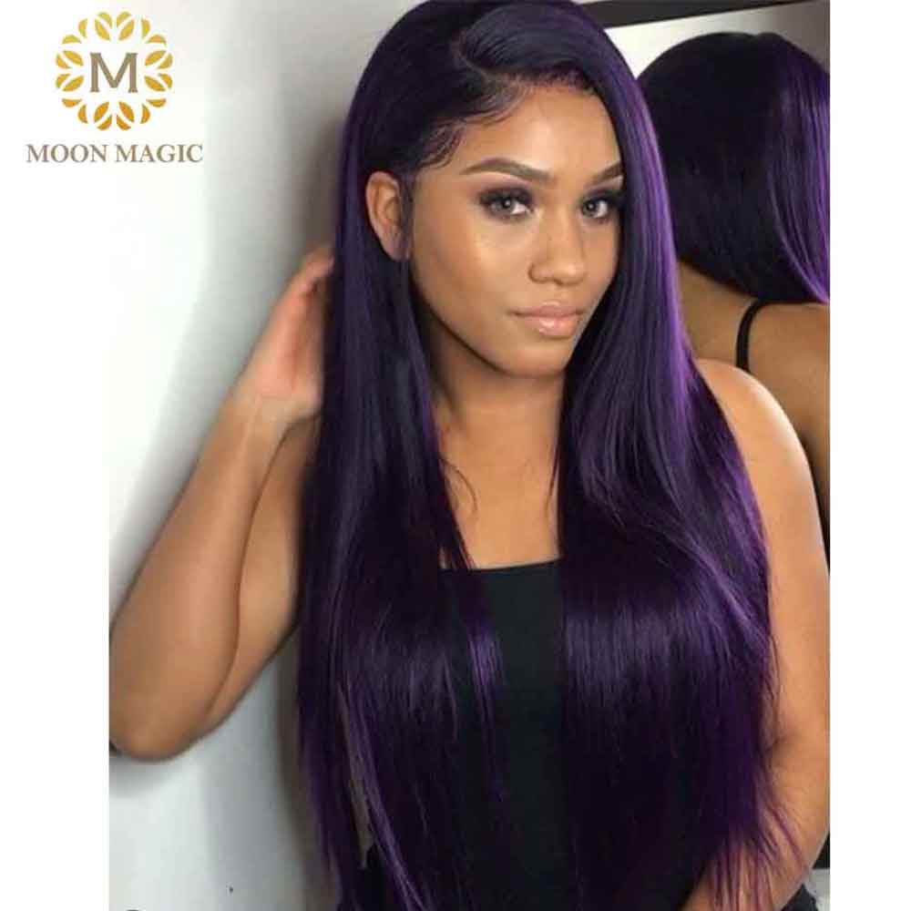1B Purple Human Hair Wig Colored Ombre Lace Front Wig Straight Lace Front Human Hair Wigs For Black Women Preplucked 130 Remy