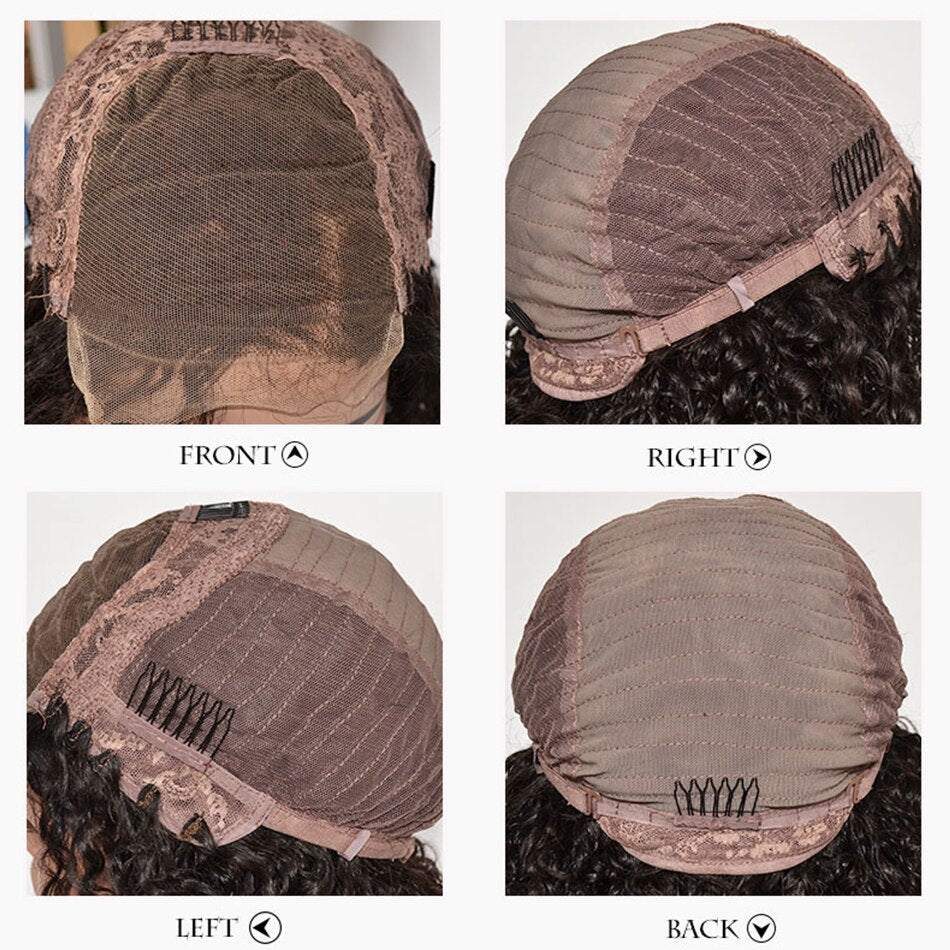 200% Density Straight Human Hair 4x4 Lace Closure Wigs With Bangs Brazilian Remy Hair Machine Wig Scalp Top For Women LUFFY