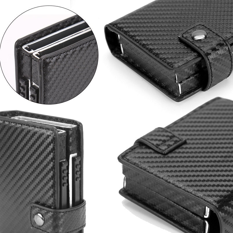 2020 Pu Leather Double Metal ID Credit Card Holder With RFID Vintage Card Case Automatic Money Cash Clip Mini Wallet Business
