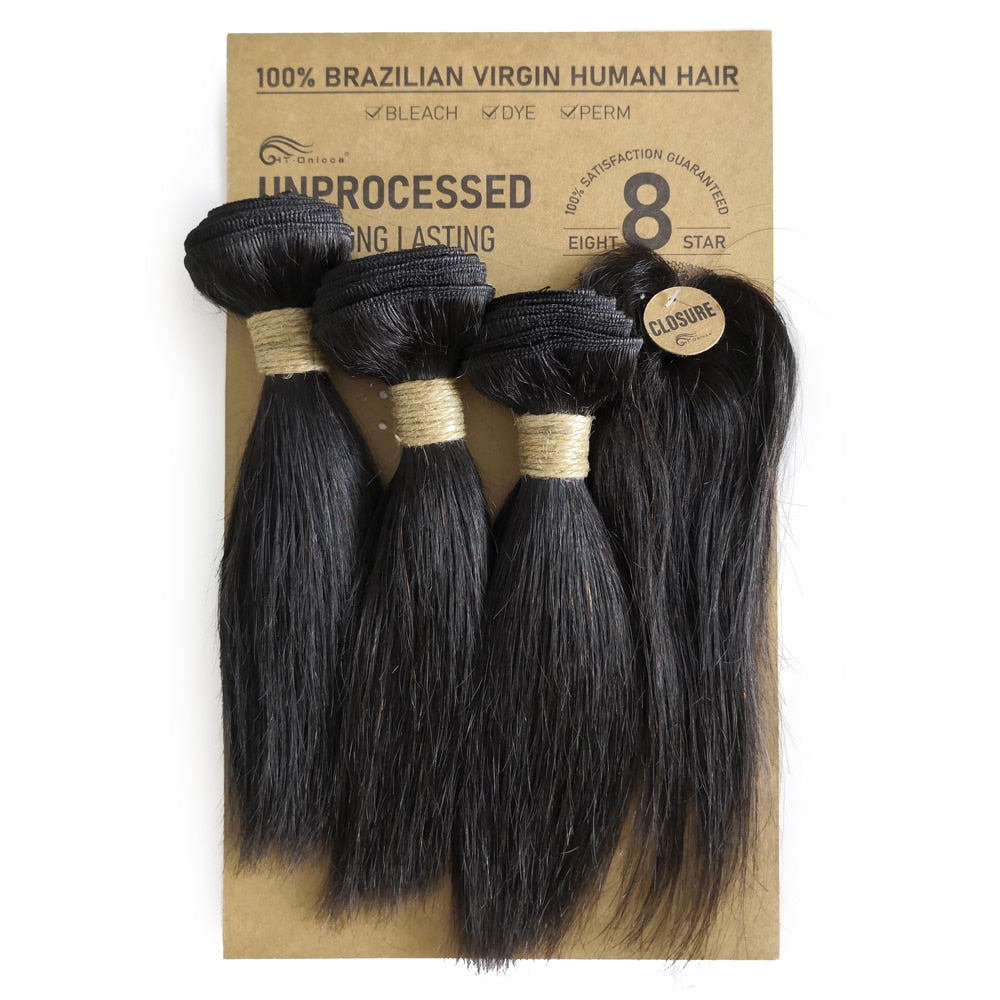 Brazilian Body Wave Hair 3 bundles With Closure 8inch Remy Human Hair Extensions Human Hair Bundles With Closure Natural Color