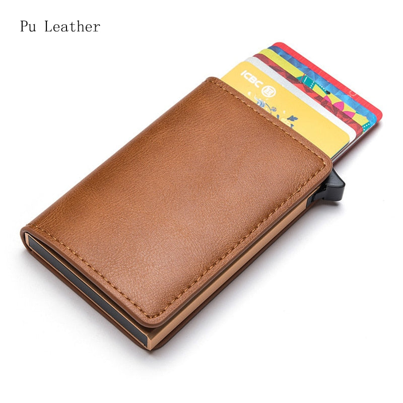 Hot Genuine Leather Rfid Credit Card Holder Wallet Man Retro Small Cardholder Trifold Crazy Horse Card Wallet Men Slim Card Case
