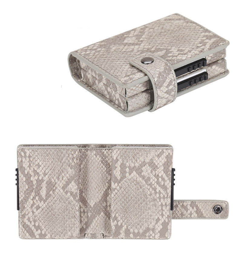 2020 Pu Leather Double Metal ID Credit Card Holder With RFID Vintage Card Case Automatic Money Cash Clip Mini Wallet Business