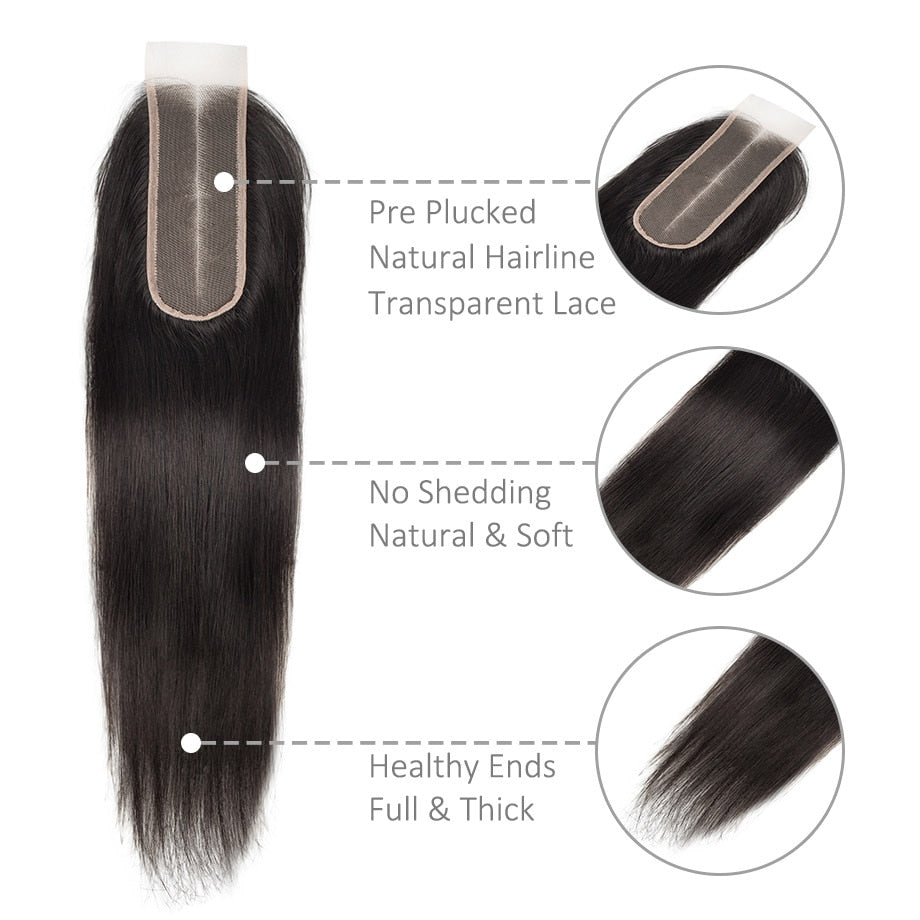 Brazilian Human Hair Lace Closure Straight 2x6 Transparent Lace Closure With Pre Plucked Baby Hair Bleached Knot Free Shipping