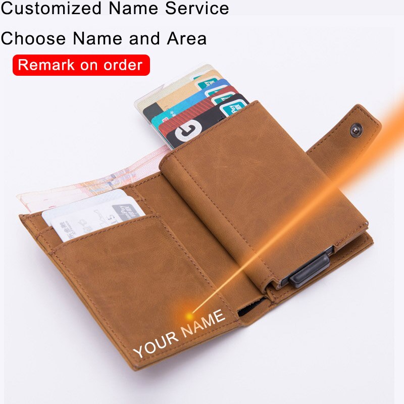 DIENQI Credit Card Holder Men Women Metal RFID Anti-magnetic Vintage Aluminium Crazy Horse PU Leather Card Wallet Coin Purses
