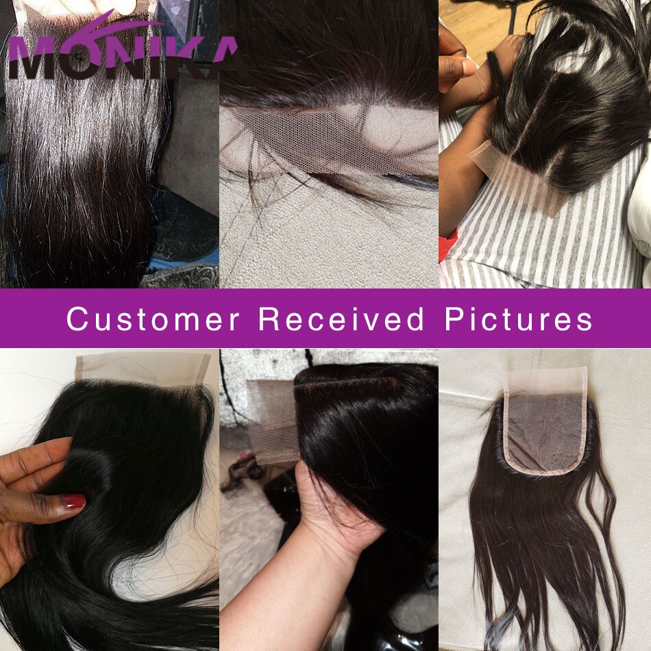 Monika 4x4 Closures Brazilian Straight Closure 100% Human Hair Closure Free/Middle/3 Part Top Lace Closure 22 inch Non-Remy Hair