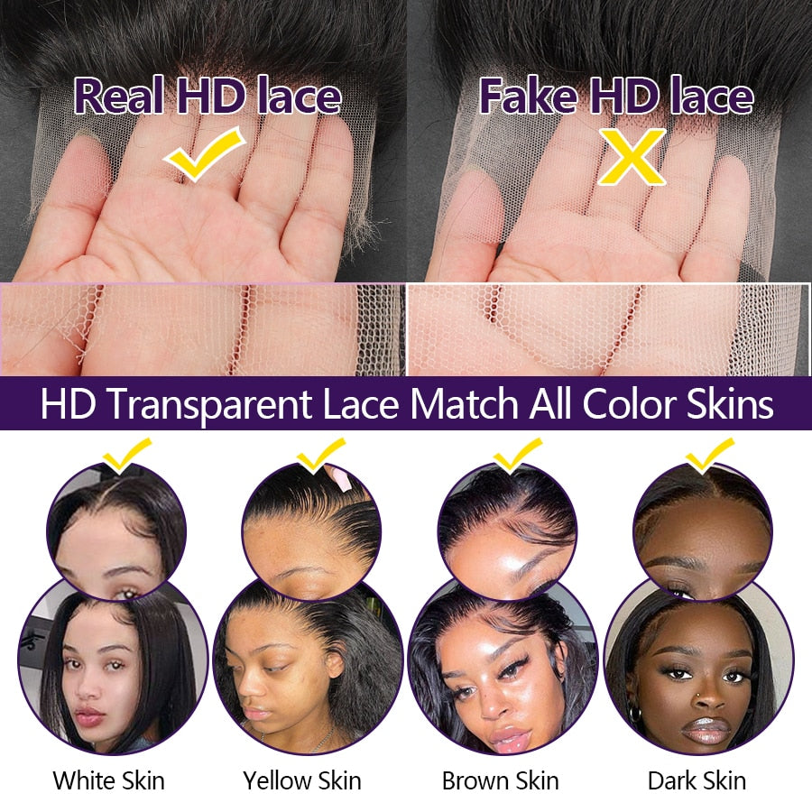 34inch Real HD Lace Front Wig Pre Plucked Straight Hair 13x6 HD Transparent Lace Frontal Human Hair Wig Brazilian Hair For Woman